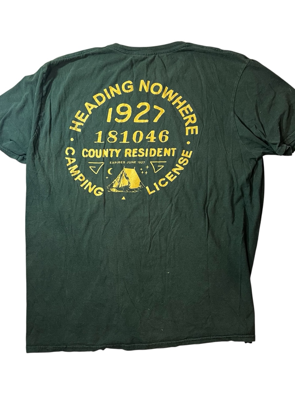 Green Graphic Tee With Yellow Camping Print